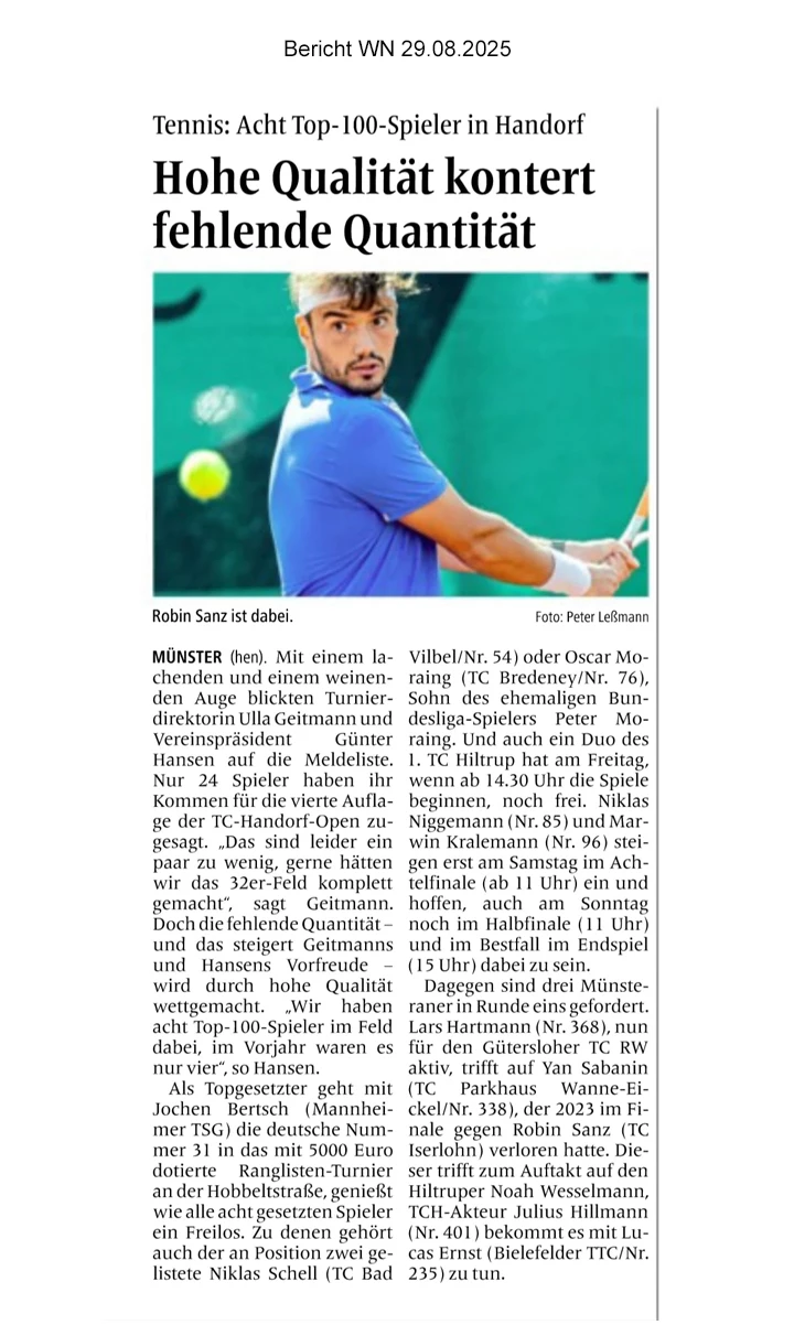 hohe Qualität bei den TC Handorf Open 2025